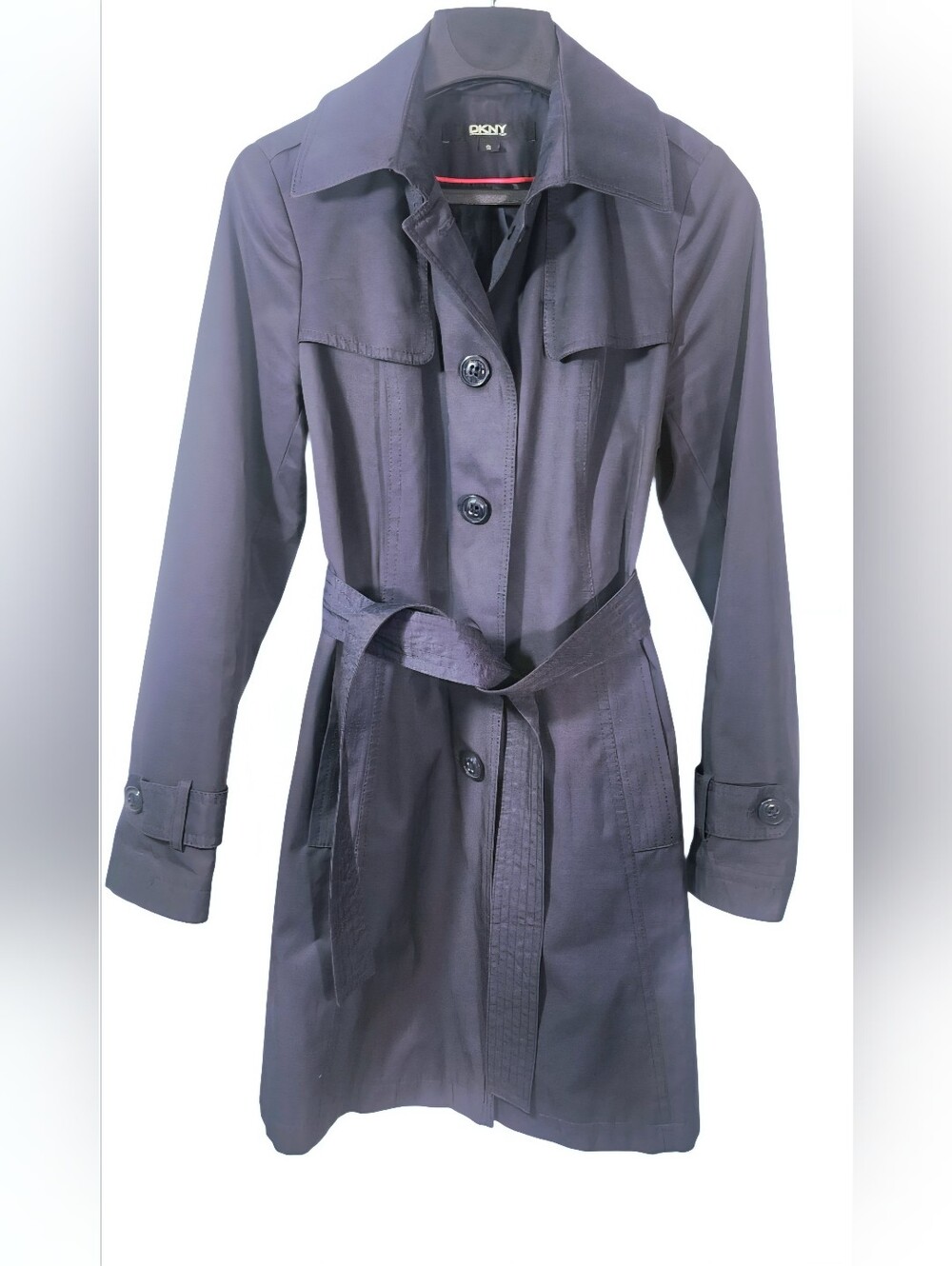 DKNY Women's Navy Single Breasted Trench Coat with Belt. S